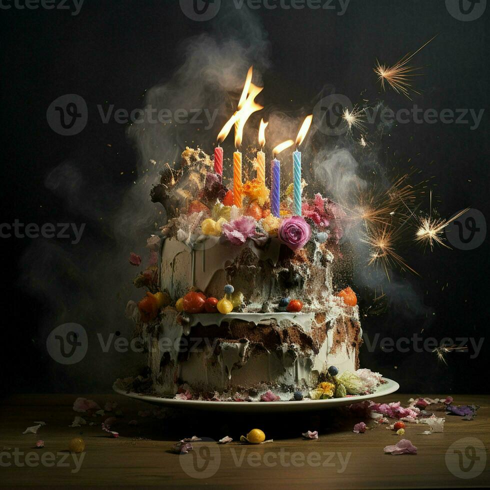 compleanno torta con ardente candele su di legno sfondo. ai generato professionista foto