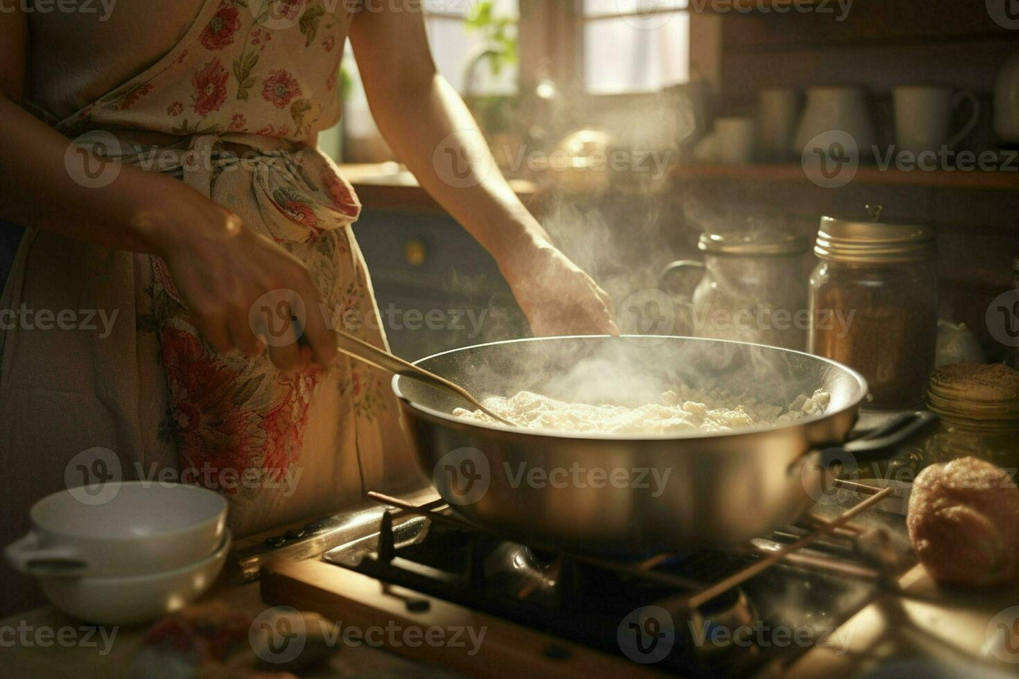 bellissimo giovane donna cucinando nel il cucina a casa. salutare cibo concetto. ai generato professionista foto