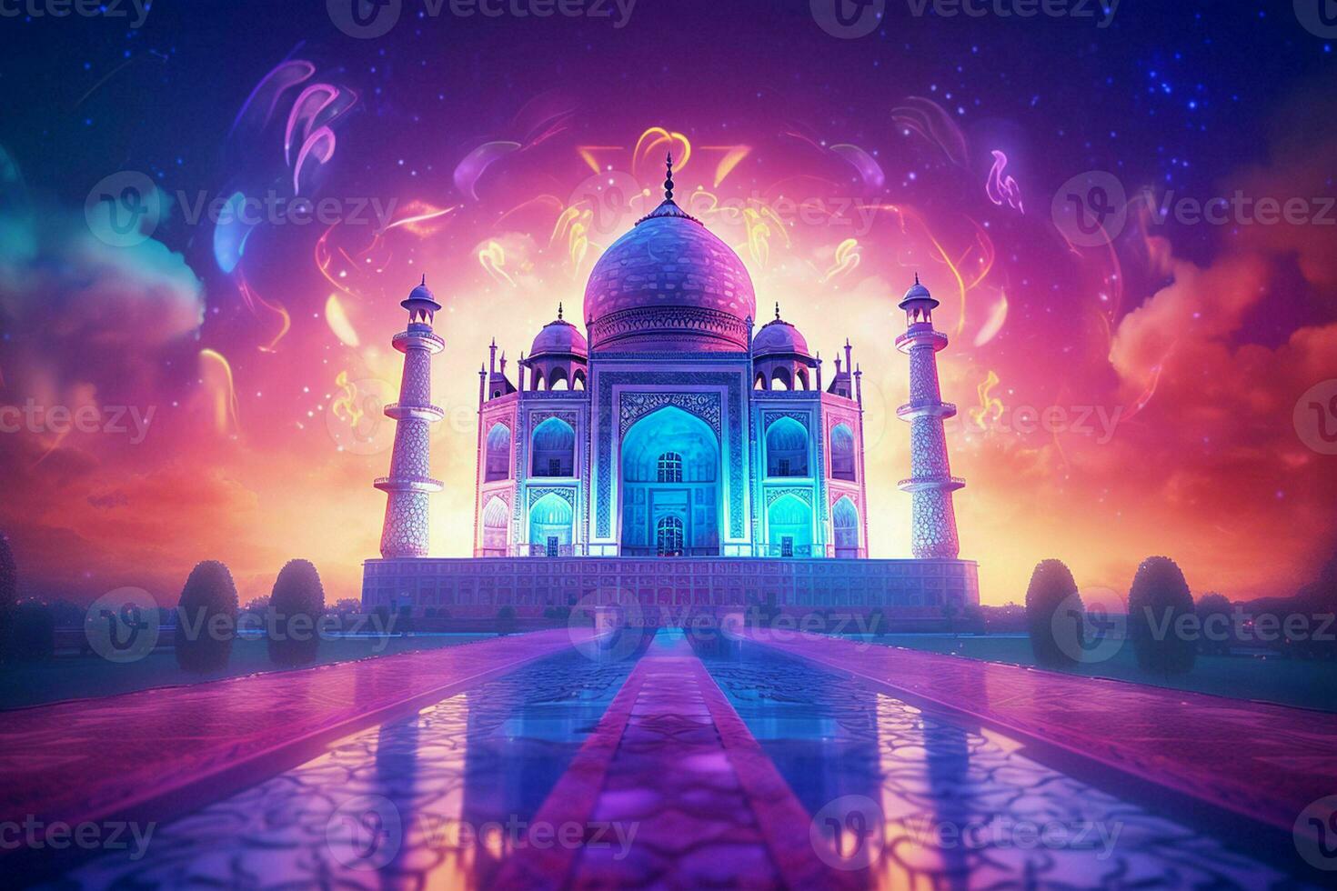taj Mahal con fuochi d'artificio nel il sfondo, nuovo delhi, India. ai generato professionista foto