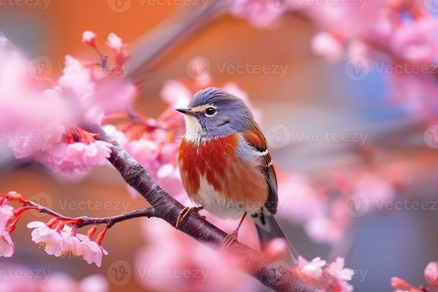 bellissimo uccello su ramo sakura.generativo ai. foto