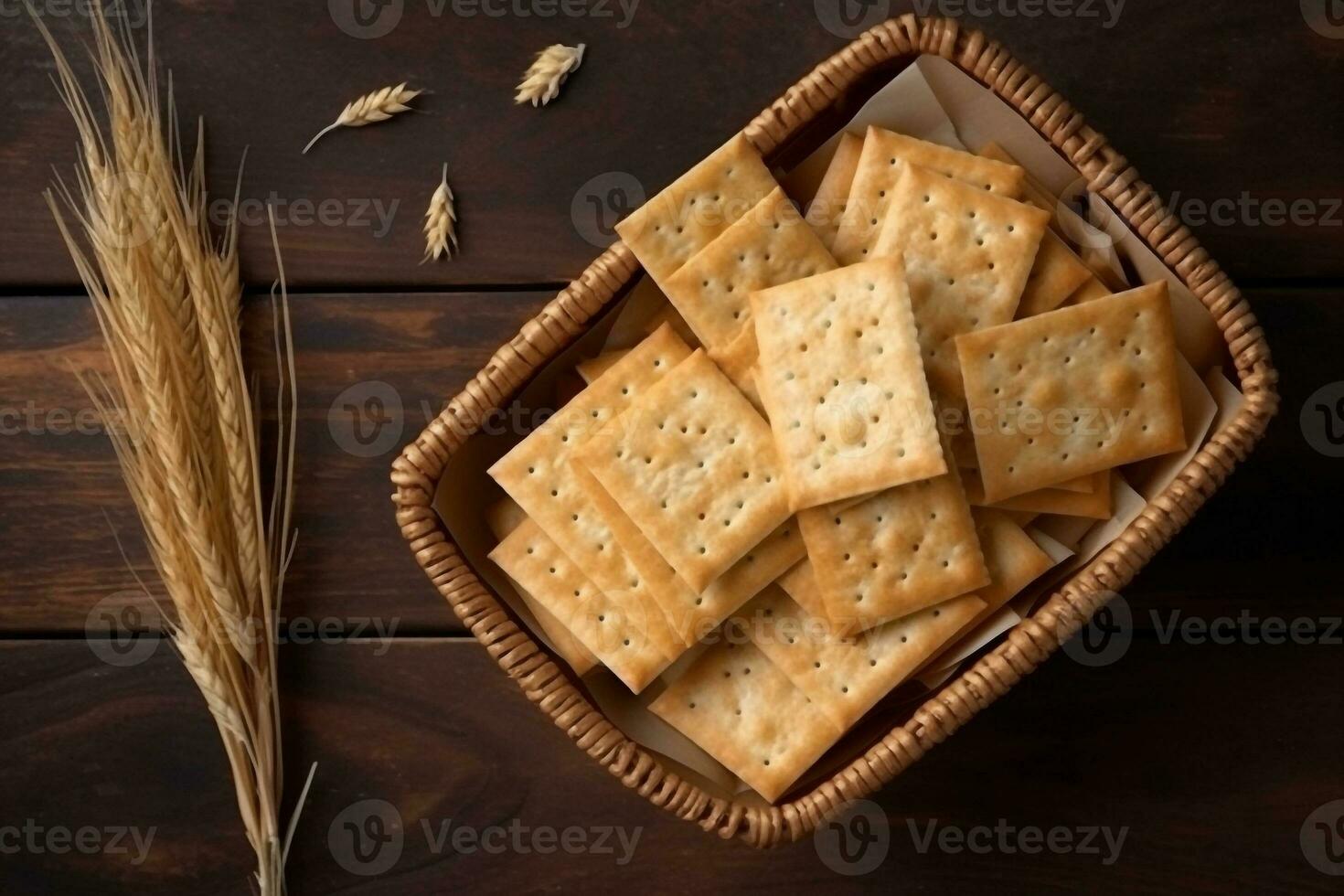 superiore Visualizza di croccante cracker e secco riso su di legno sfondo foto