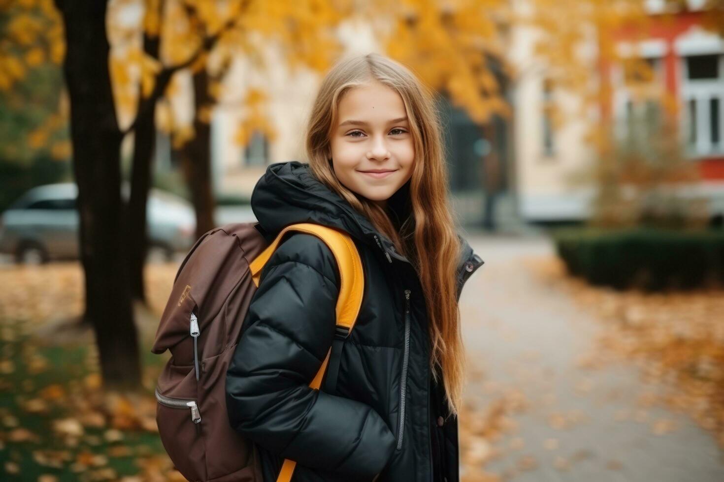 ragazza partire per scuola foto