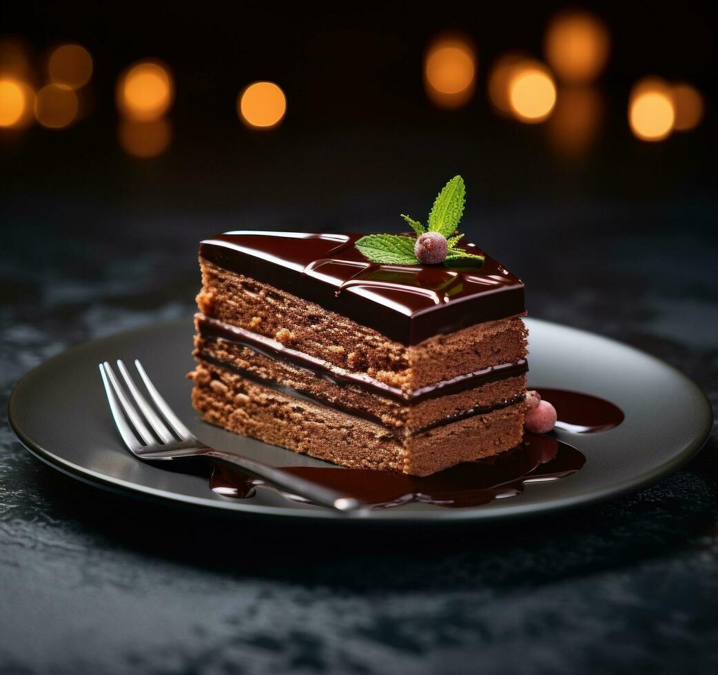 un' piatto con un' pezzo di cioccolato torta foto