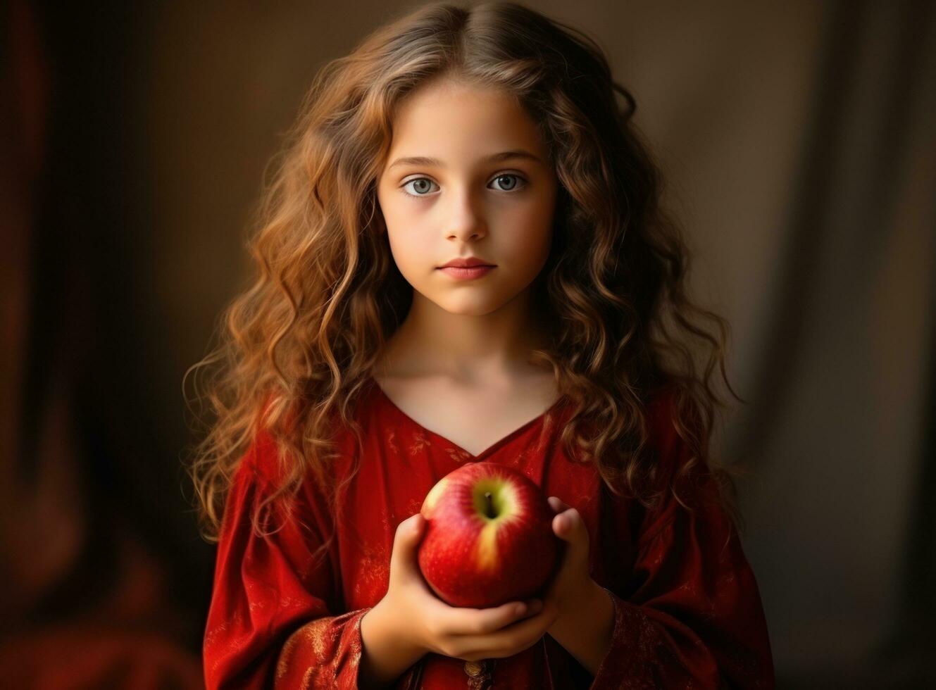 poco ragazza con rosso mele foto