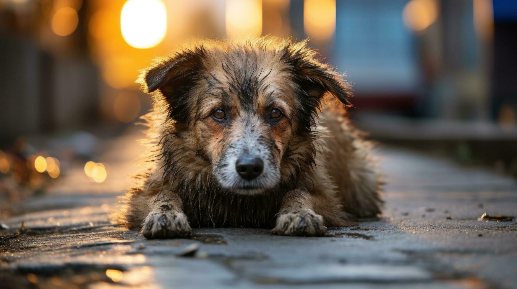 triste cane menzogna su il strada foto