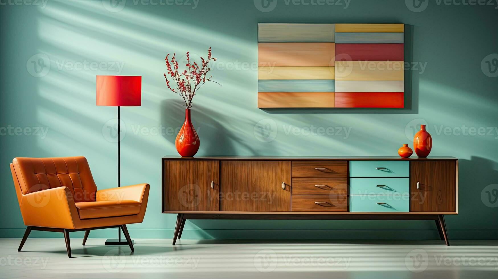 scandinavo retrò interno design nel luminosa Vintage ▾ colori. generativo ai foto