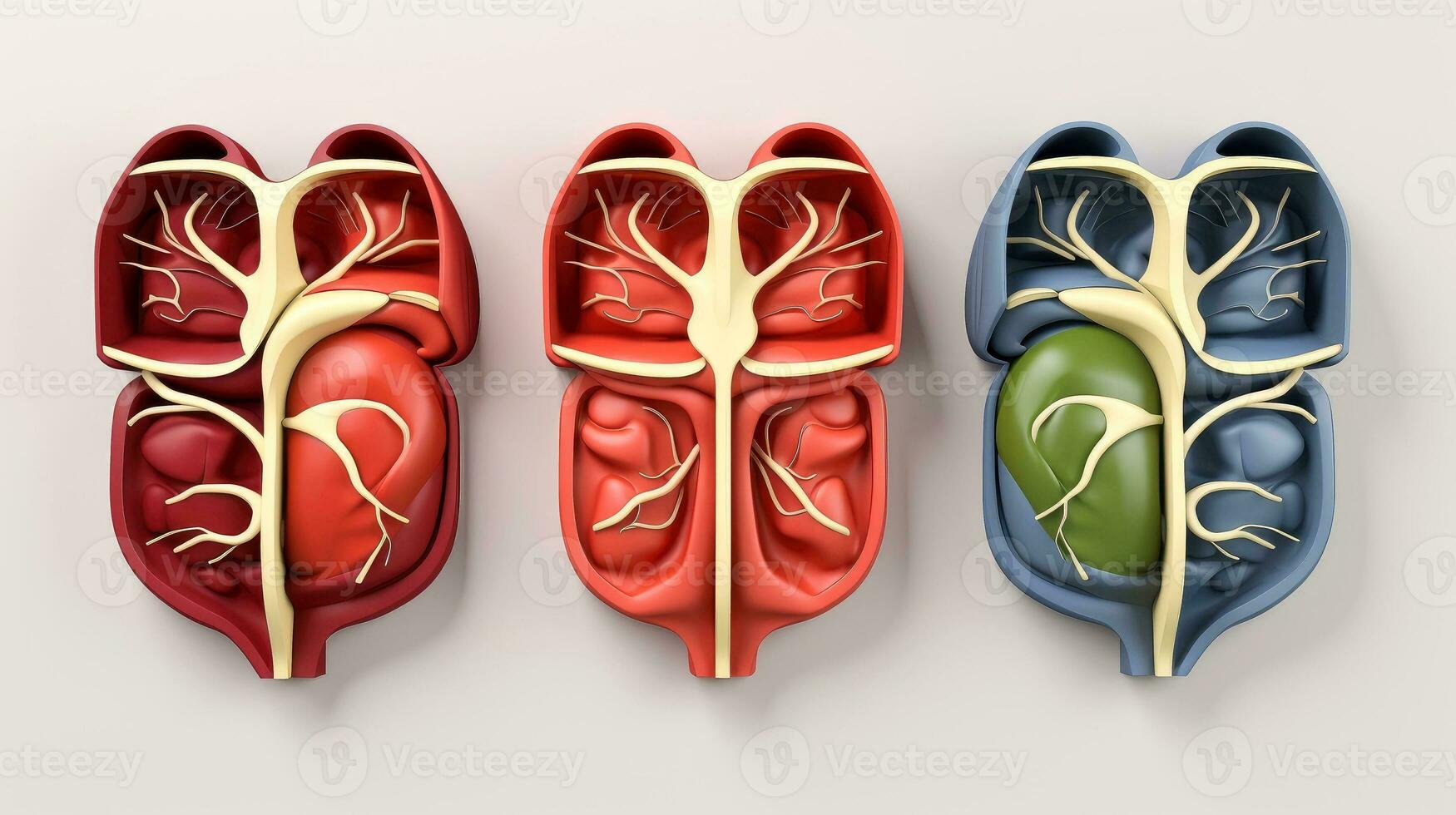 3d illustrazione modello di il umano organo sistema, anatomia, nervoso, circolatorio, digestivo, escretore, urinario e osso sistemi. medico formazione scolastica concetto, generativo ai illustrazione foto