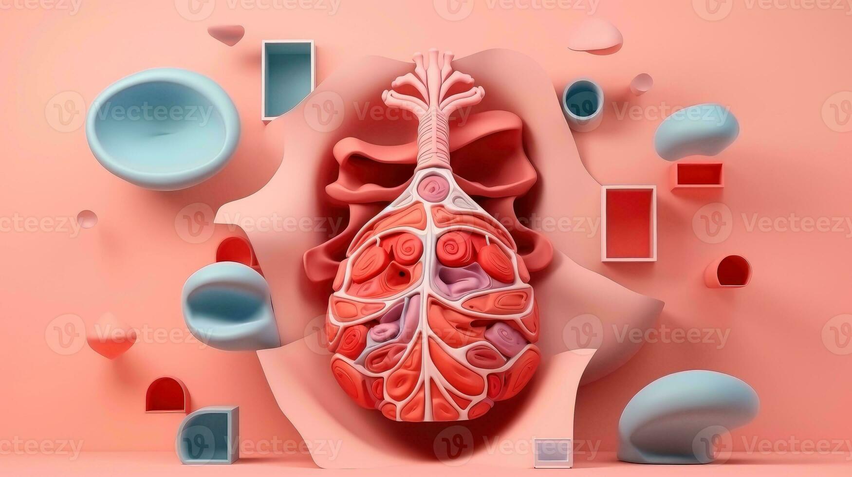 3d illustrazione modello di il umano organo sistema, anatomia, nervoso, circolatorio, digestivo, escretore, urinario e osso sistemi. medico formazione scolastica concetto, generativo ai illustrazione foto