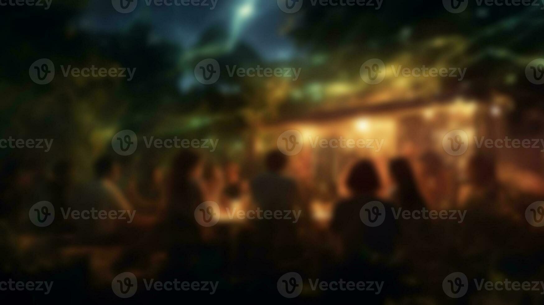 sfocatura persone nel un' all'aperto festa celebrazione a notte sfondo con festivo illuminazione. generativo ai foto