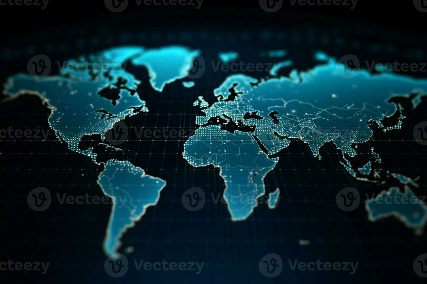 blu polka puntini creare astratto globale carta geografica su Tech fondale ai generato foto