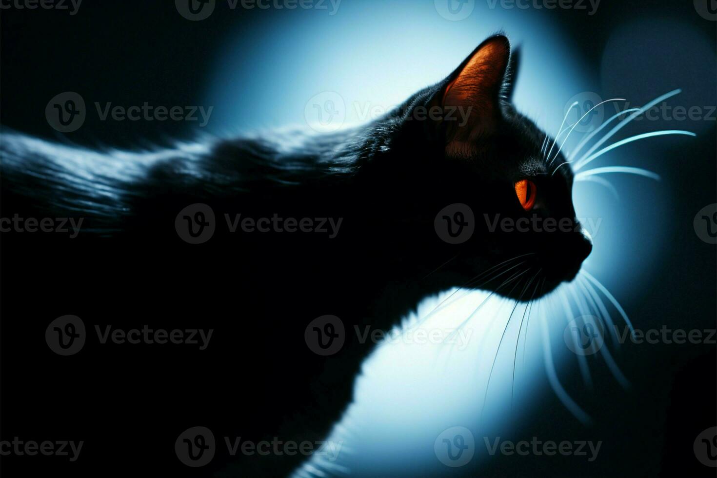 digitale gattino ambia, proiettando travolgente silhouette su strutturato superficie ai generato foto