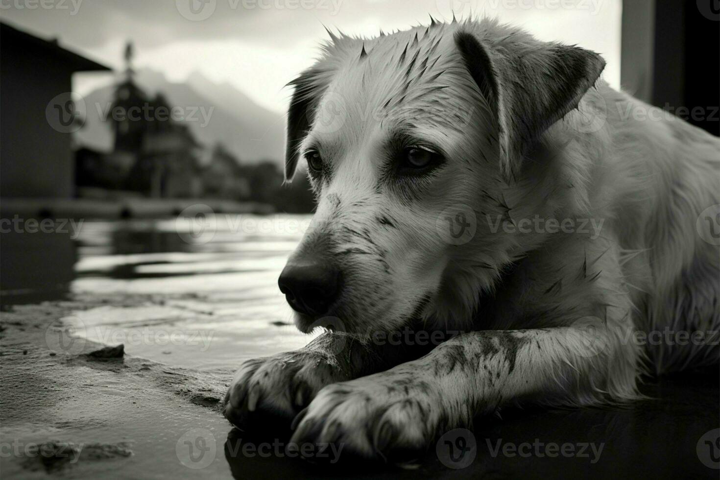 attraverso un' cani lente, tailandesi tropicale depressione emerge nel monocromatico ai generato foto