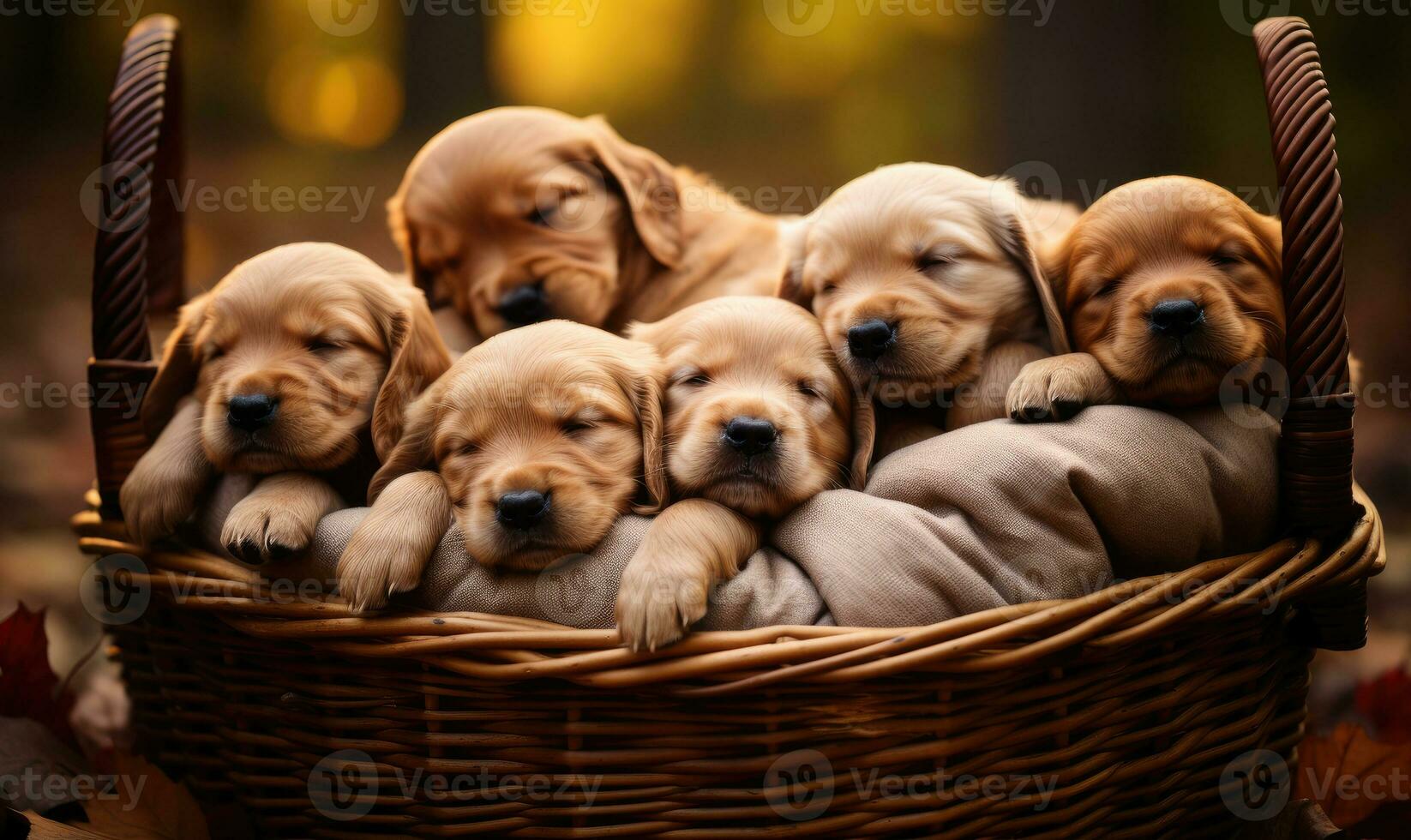 ai generativo. un' rifiuti di d'oro cane da riporto cuccioli dormire pacificamente. creato con ai foto