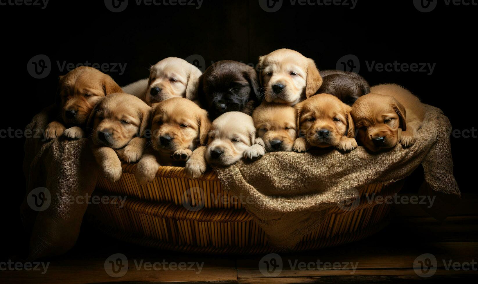 un' rifiuti di d'oro cane da riporto cuccioli dormire pacificamente. creato con ai foto