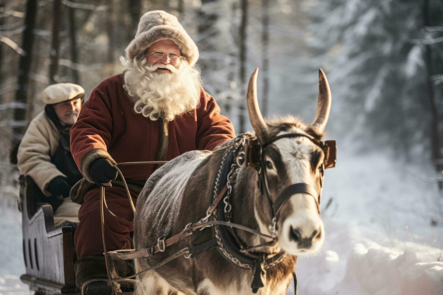 Santa Claus e il suo renna consegna regali foto
