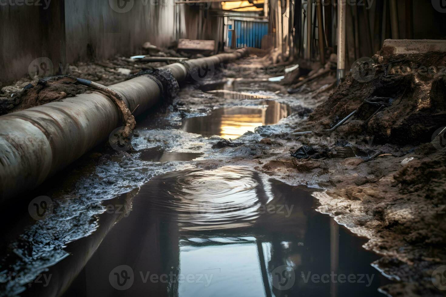 rotto tubo quello perdite acqua, acqua perdita a partire dal pubblico consumo tubo. neurale Rete ai generato foto