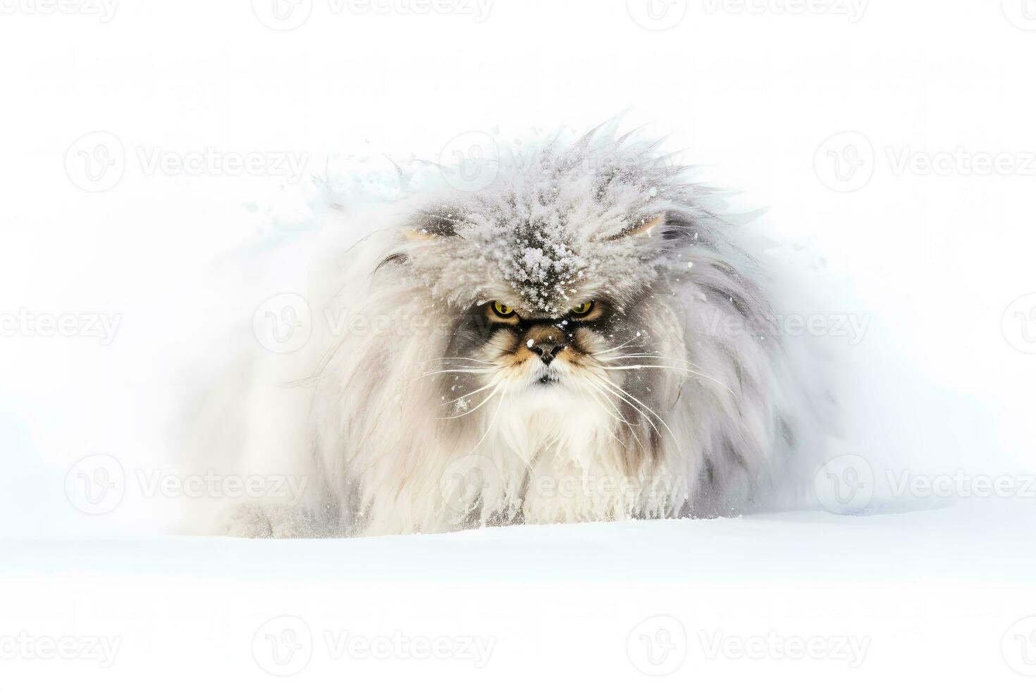 soffice gatto a piedi su il neve. neurale Rete ai generato foto