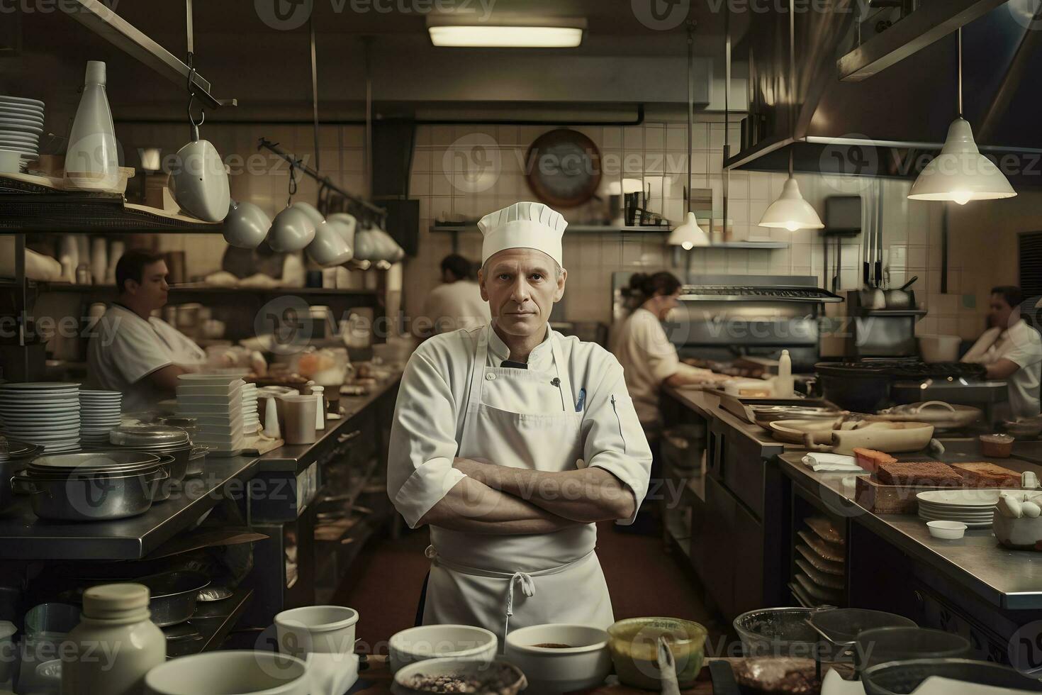 ristorante capocuoco nel il cucina. neurale Rete ai generato foto