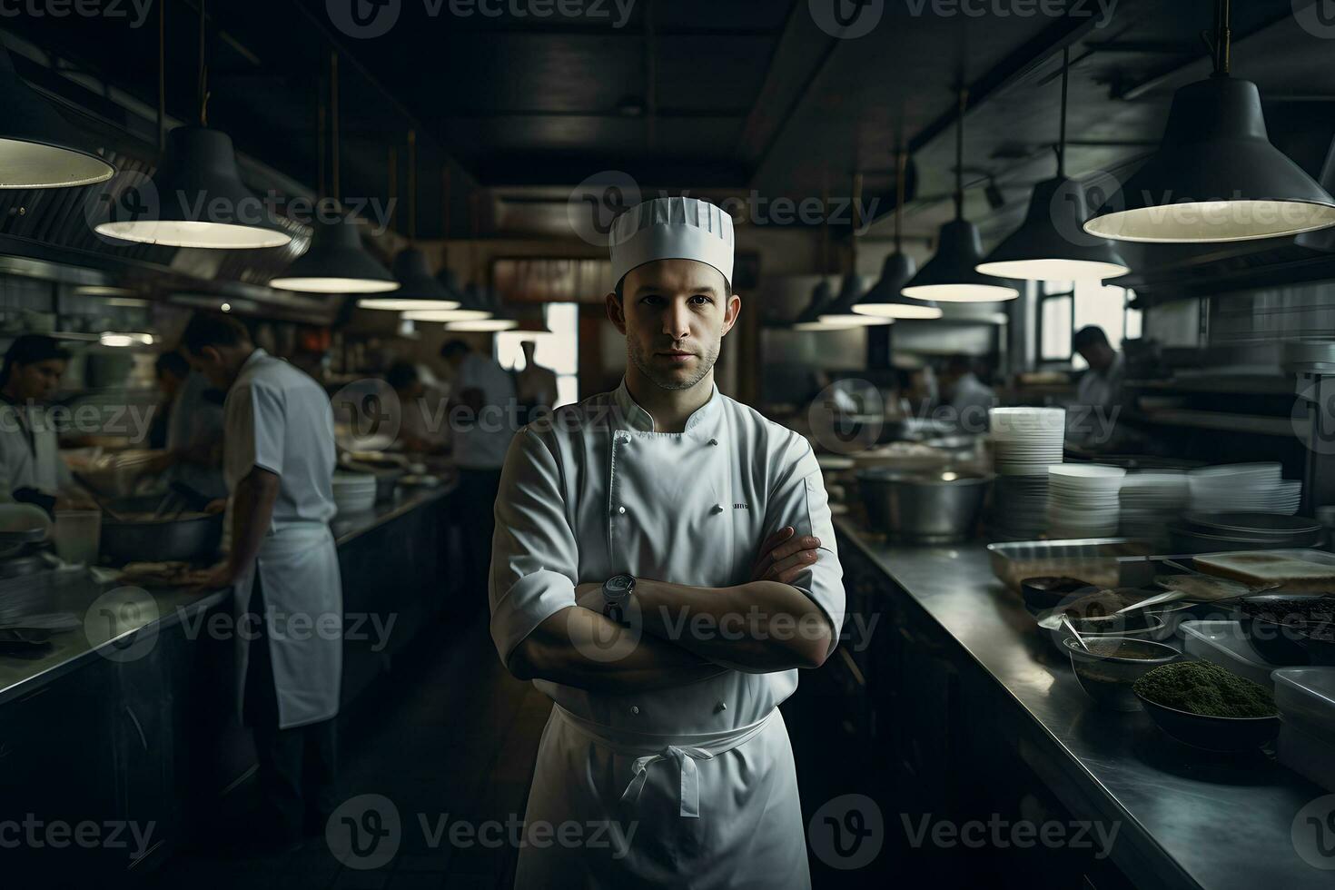 ristorante capocuoco nel il cucina. neurale Rete ai generato foto