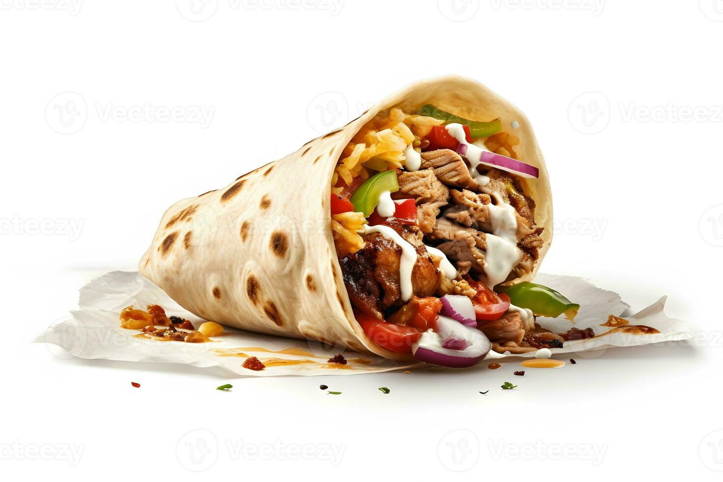 appetitoso shawarma su un' bianca sfondo. neurale Rete ai generato foto