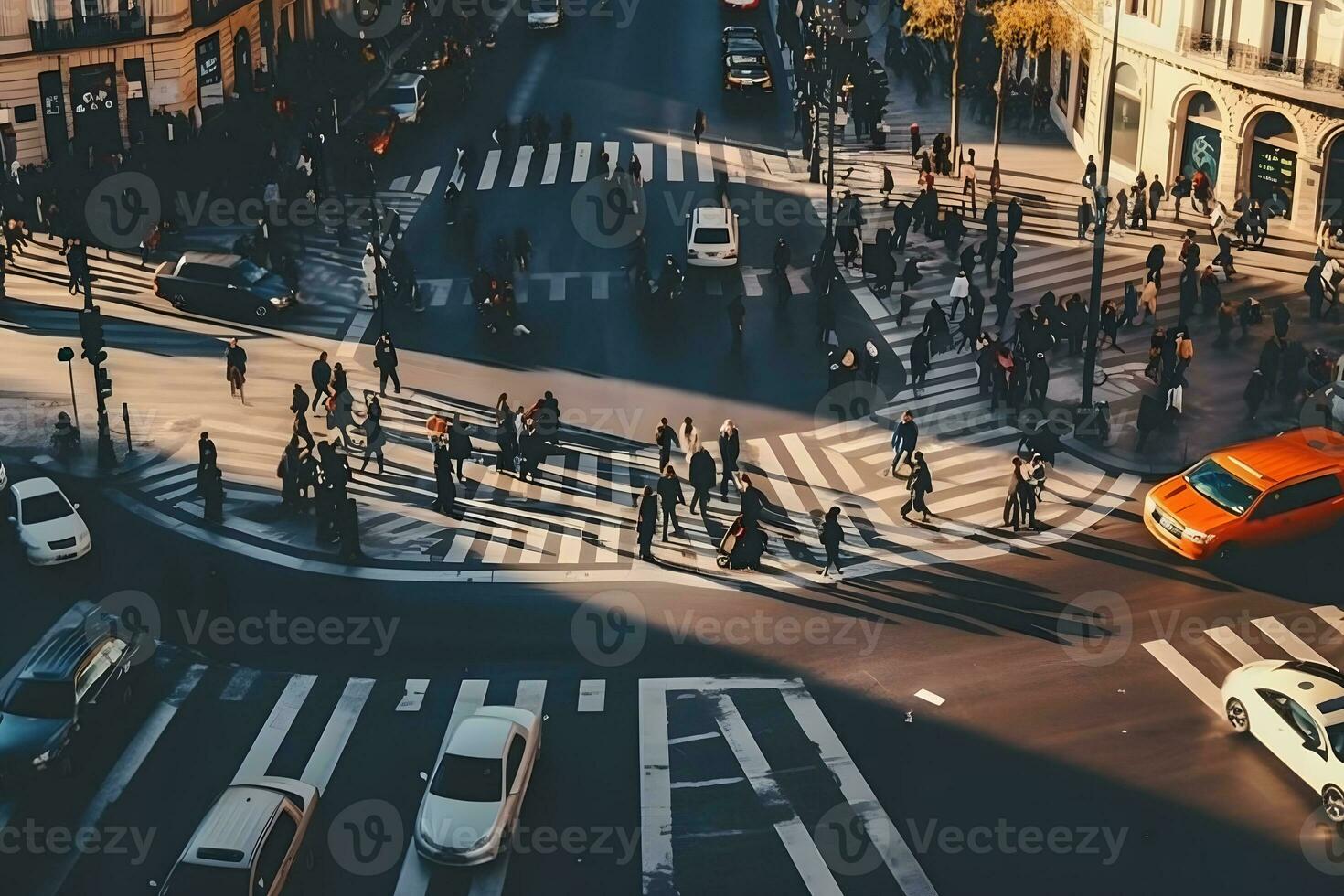 folla di persone nel centro di cittadina, superiore Visualizza. neurale Rete ai generato foto