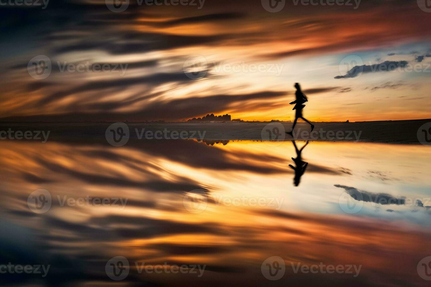 donna a tramonto di il acqua. neurale Rete generato arte foto