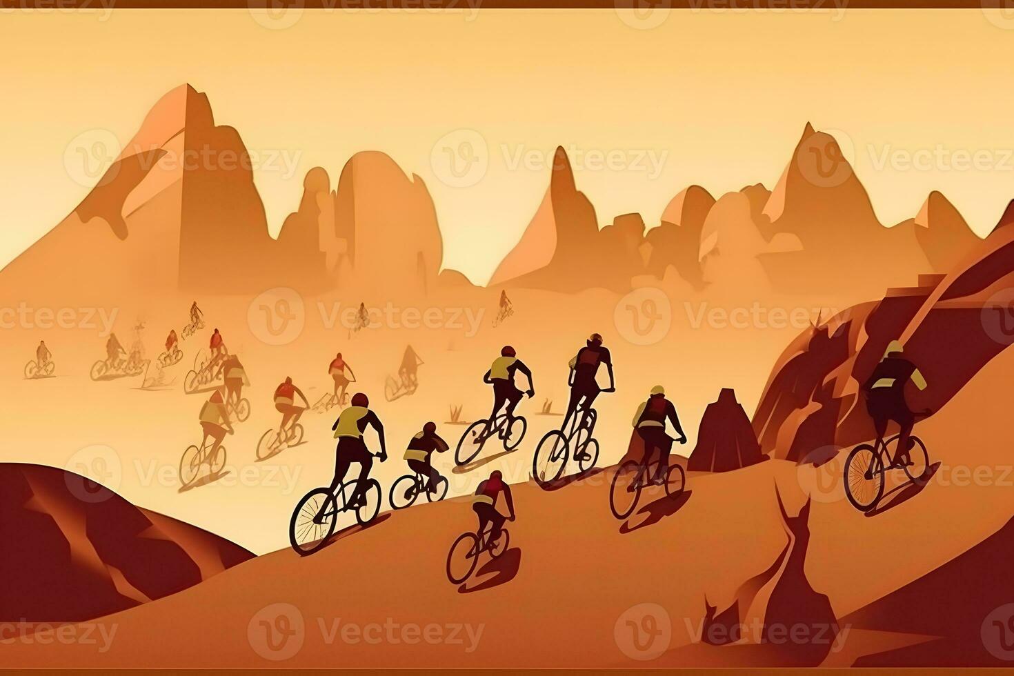 Immagine di sportivo azienda amici su biciclette. neurale Rete ai generato foto