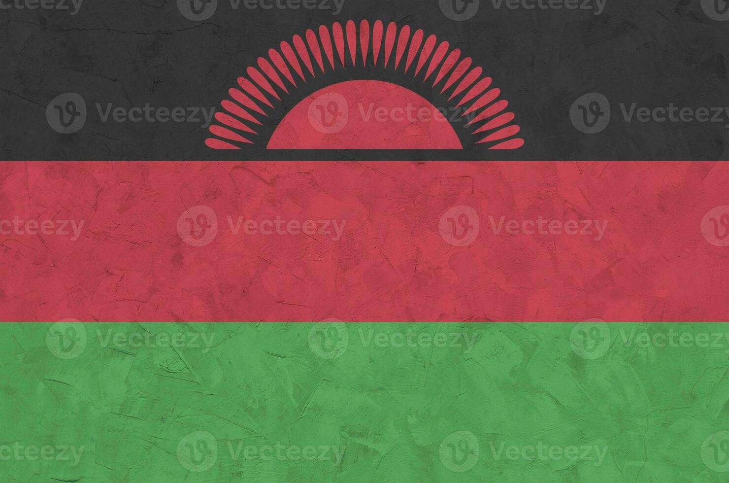 malawi bandiera raffigurato nel luminosa dipingere colori su vecchio sollievo intonacatura parete. strutturato bandiera su ruvido sfondo foto