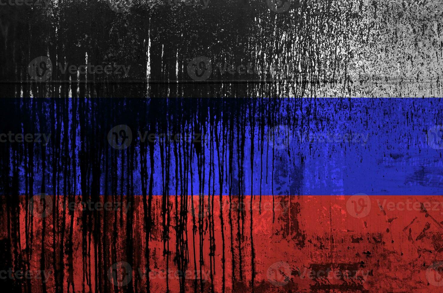 Russia bandiera raffigurato nel dipingere colori su vecchio e sporco olio barile parete avvicinamento. strutturato bandiera su ruvido sfondo foto