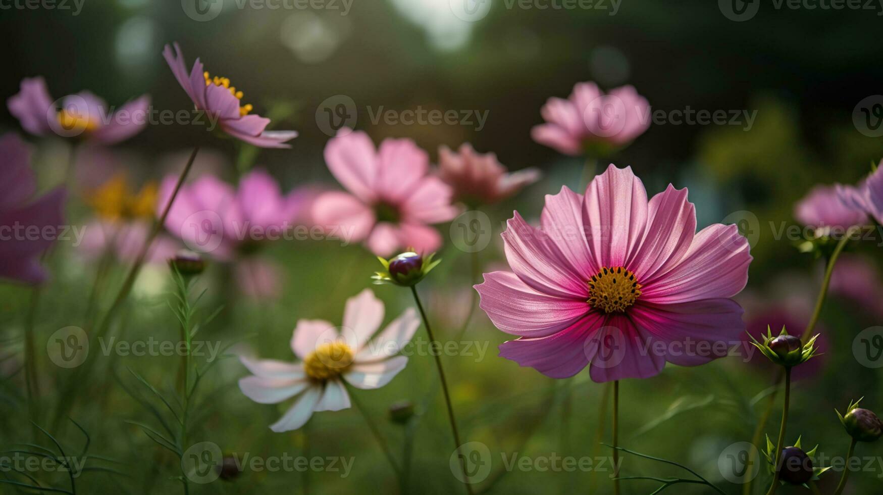 bellissimo cosmo fiori fioritura nel giardino, generativo ai foto