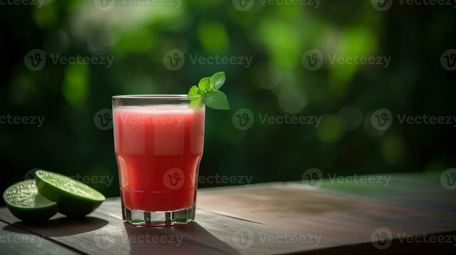 bicchiere di appena fatto anguria succo con lime e menta, generativo ai foto