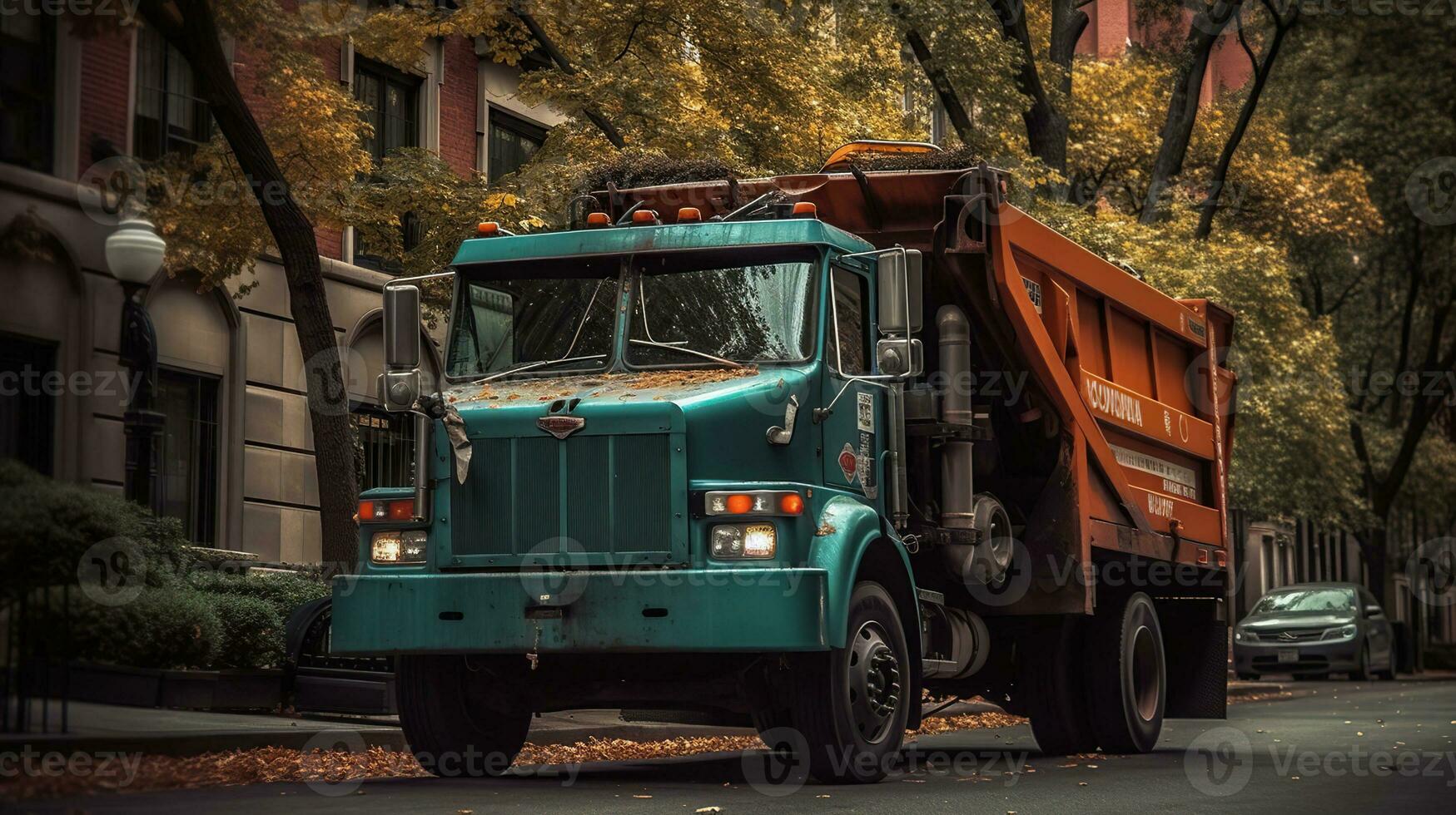 spazzatura camion all'aperto. ai generativo foto