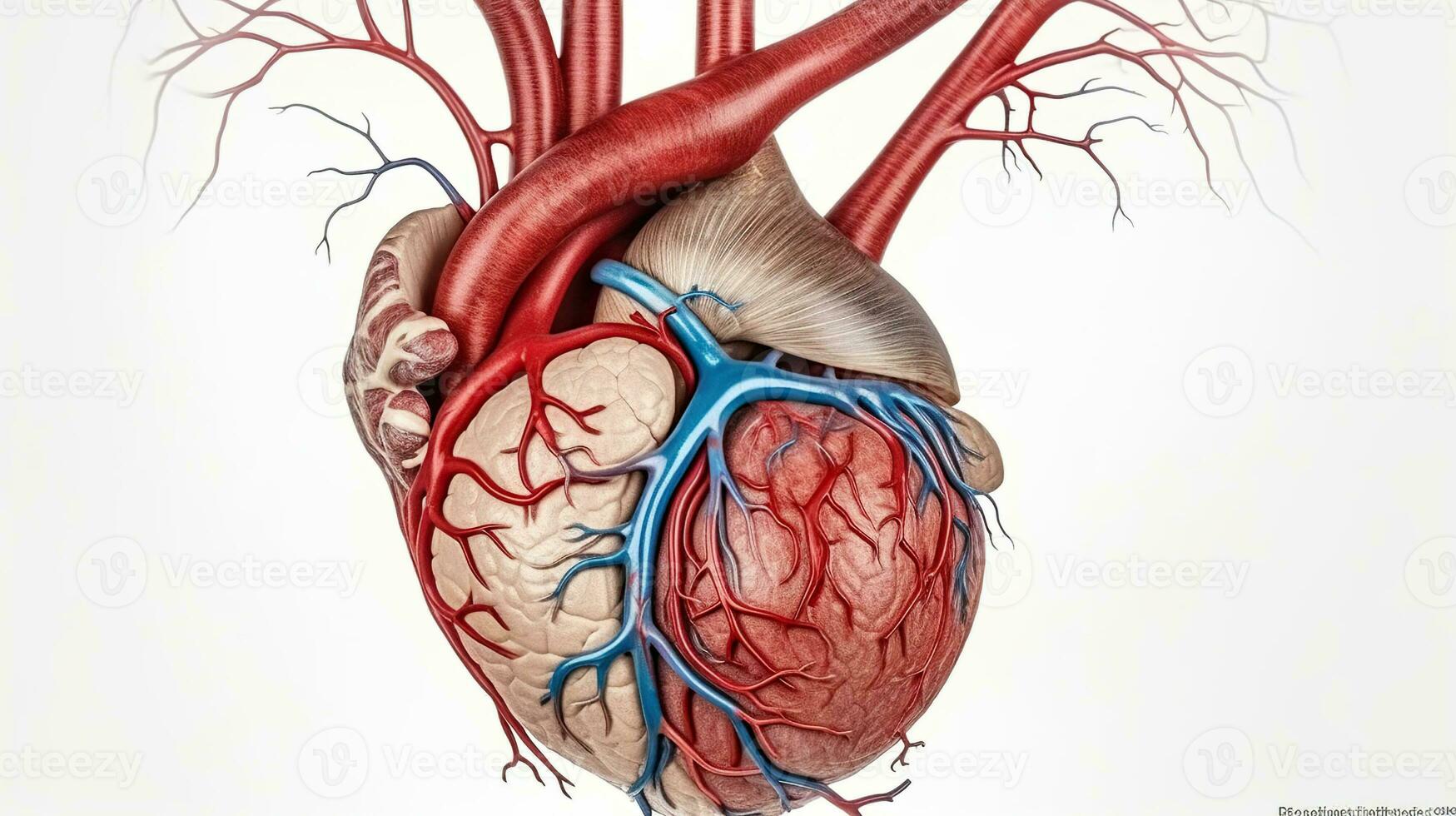 umano cuore con navi e bronchiale albero avvicinamento. isolato su bianca sfondo. ai generativo foto