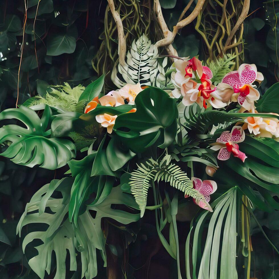 buio verde le foglie Monstera o Diviso foglia filodendro. generativo ai foto