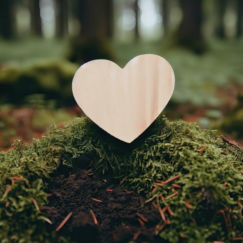 funerale cuore simpatia o di legno funerale cuore vicino un' albero. naturale sepoltura tomba nel il foresta. cuore su erba o muschio. albero sepoltura, cimitero e tutti santi giorno concetti generativo ai foto