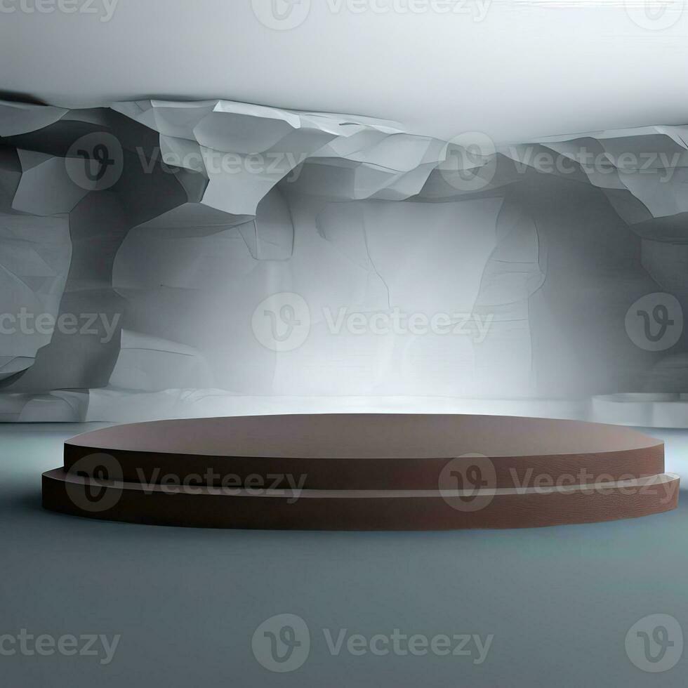 un' moderno minimo metropolitana vuoto palcoscenico, cerchio nero futuristico podio Prodotto Schermo, 3d rendering, 32k, grande dettaglio, alto qualità. generativo ai foto