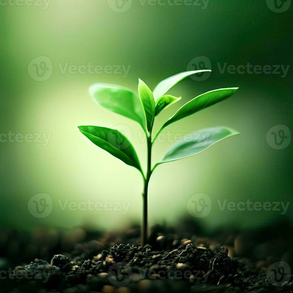 terra giorno. piccolo alberi con verde foglie, naturale crescita, e luce del sole, il concetto di agricoltura, e sostenibile pianta crescita. generativo ai. foto