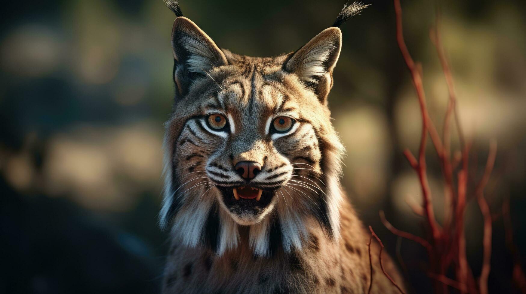 avvicinamento Visualizza di un adulto iberico lince nel un' mediterraneo quercia foresta. del mondo più raro animale. foto