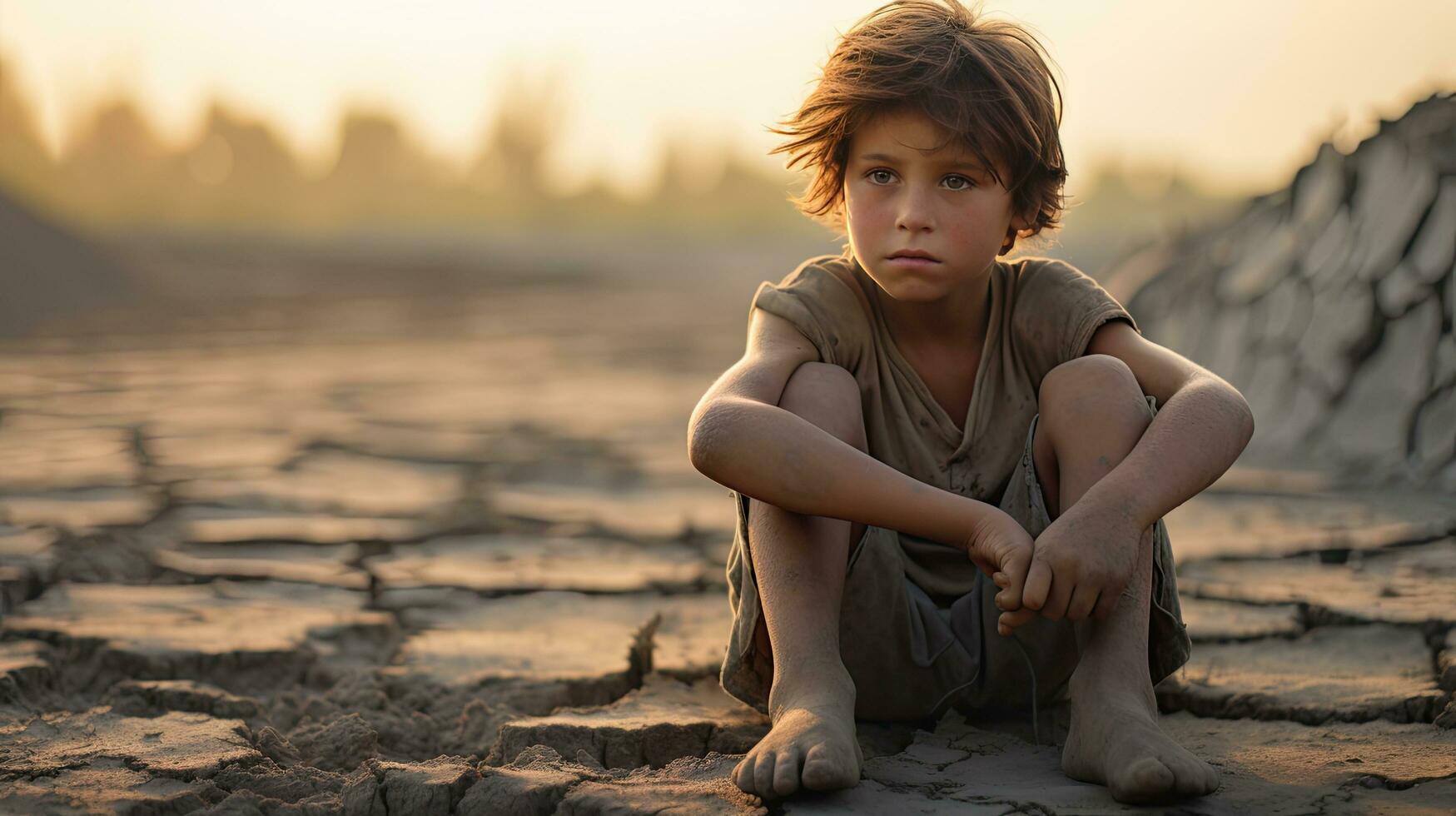 asiatico bambini vivente nel povertà e siccità foto
