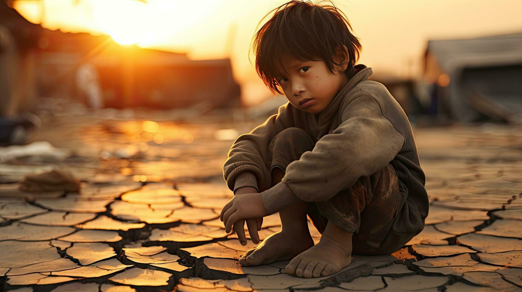 asiatico bambini vivente nel povertà e siccità foto