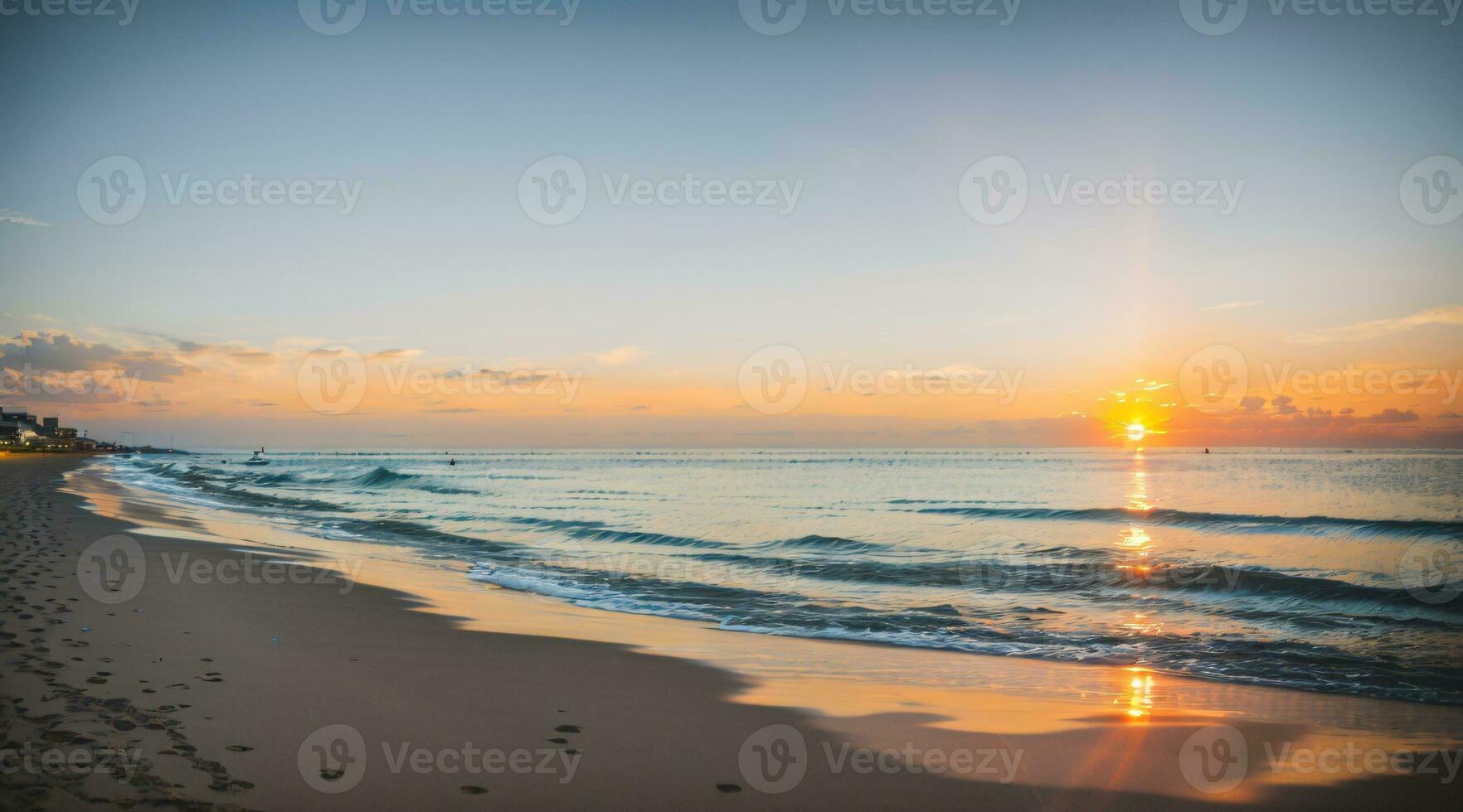 tramonto a tropicale spiaggia e Noce di cocco albero foto