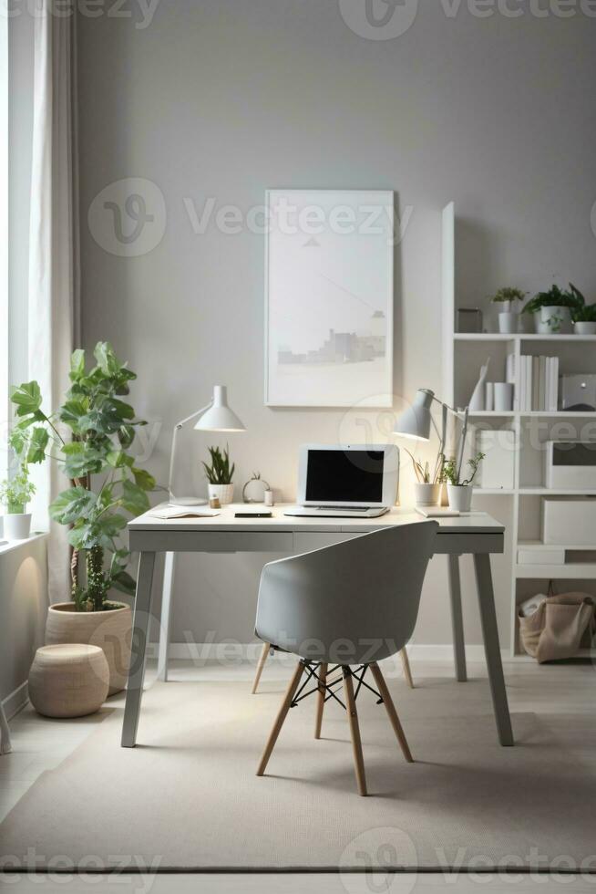 minimo casa ufficio scrivania impostare con grigio neutro colori foto