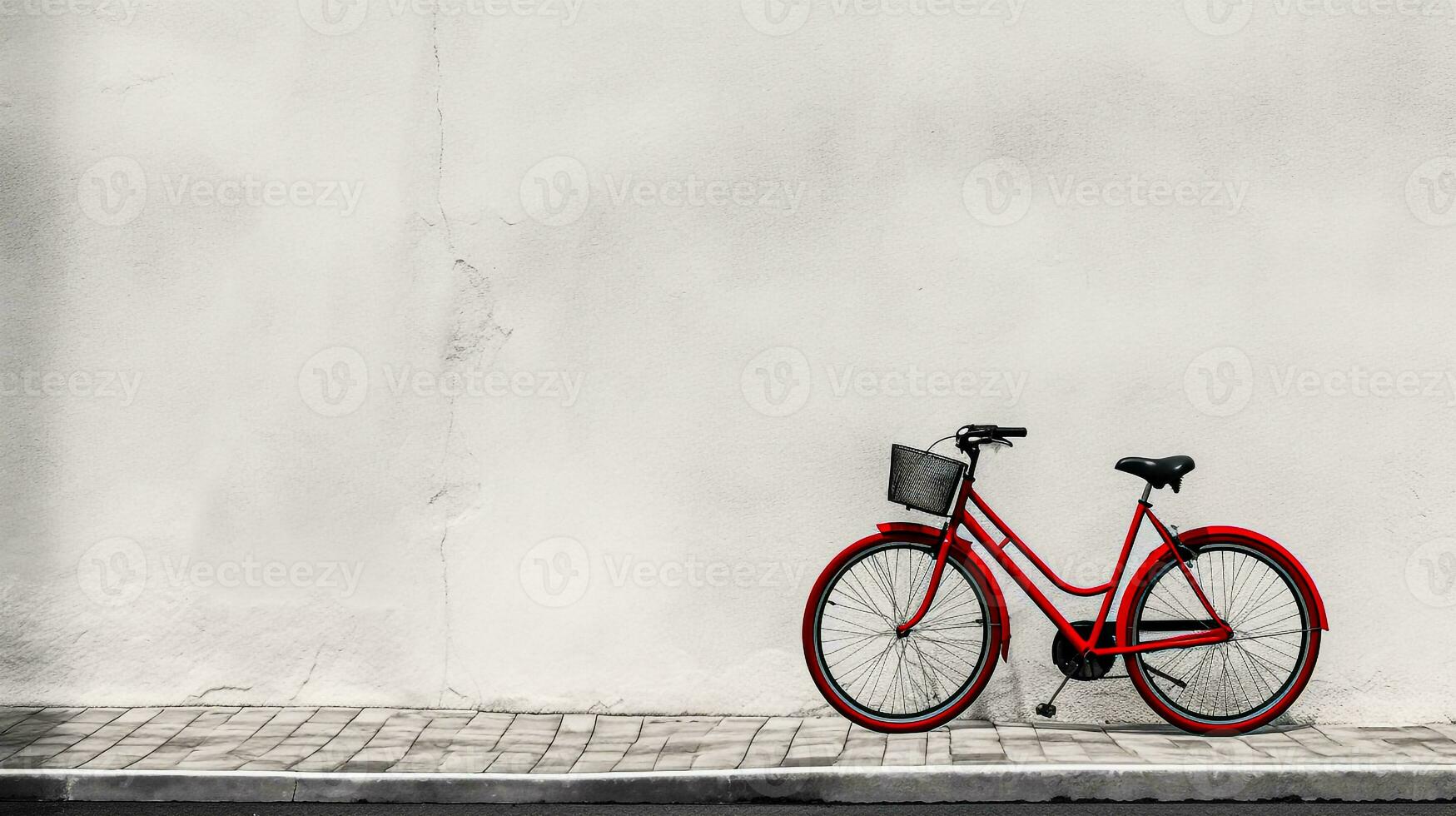 rosso bicicletta su bianca parete sfondo generativo ai foto