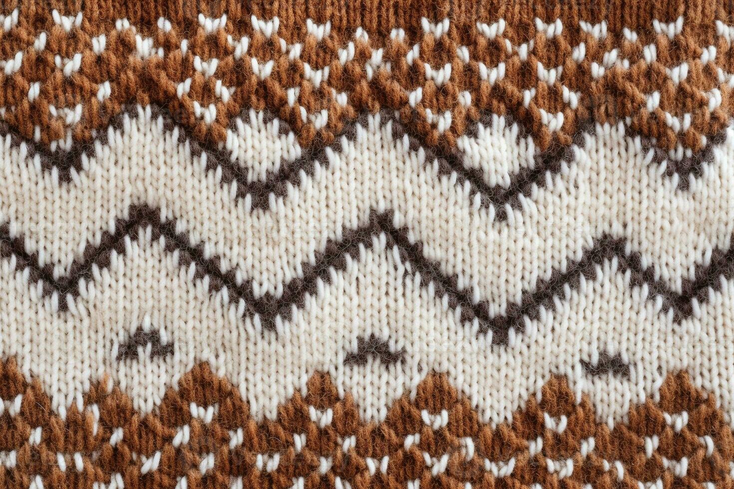 avvicinamento di struttura di leggero Marrone buio Marrone e bianca colori di lana maglione generativo ai foto
