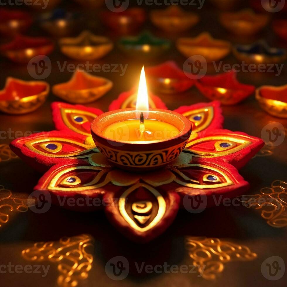 un' decorativo Diwali olio lampada raggiante generativo ai foto