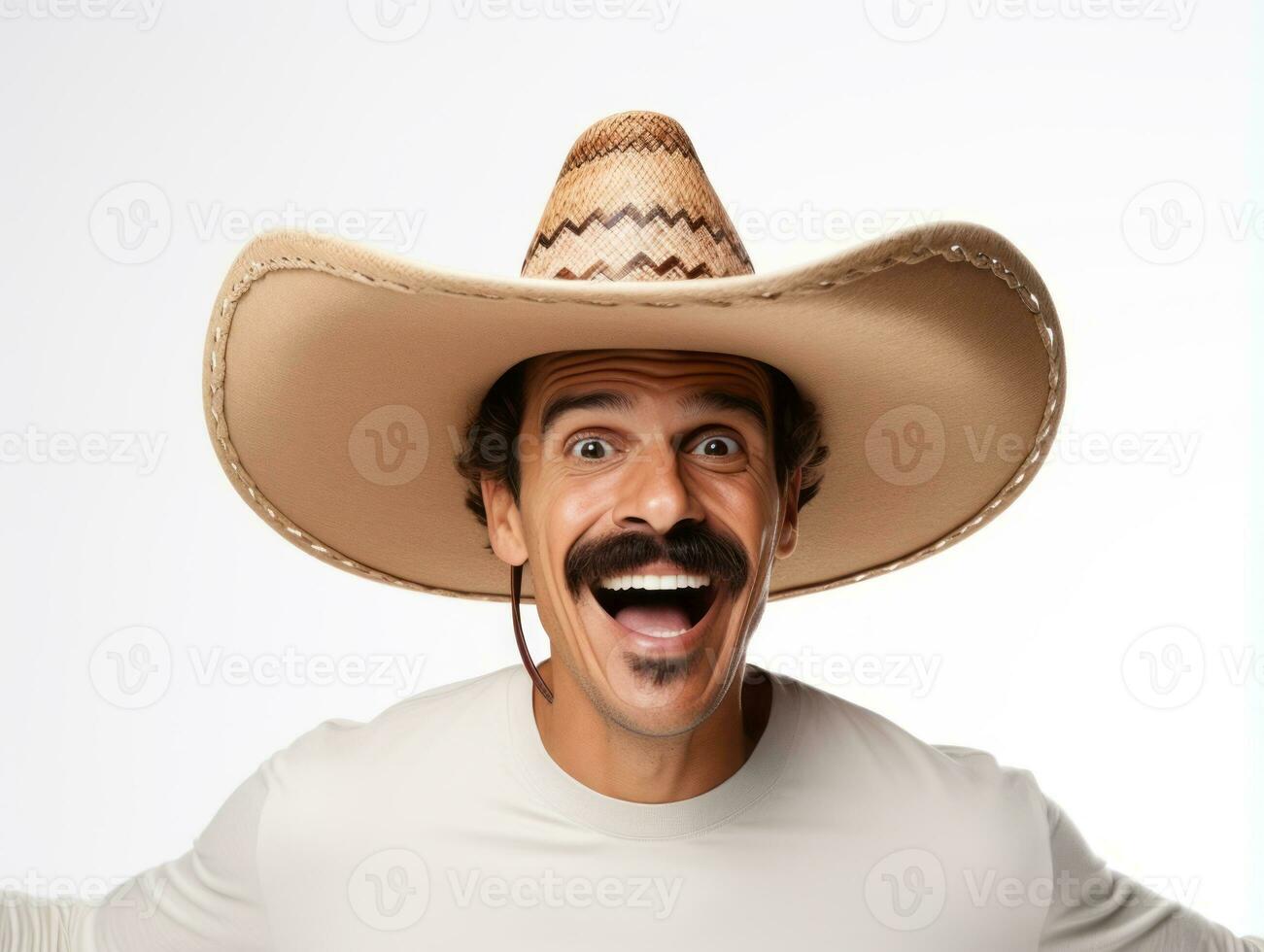 messicano uomo nel emotivo posa su bianca sfondo ai generativo foto