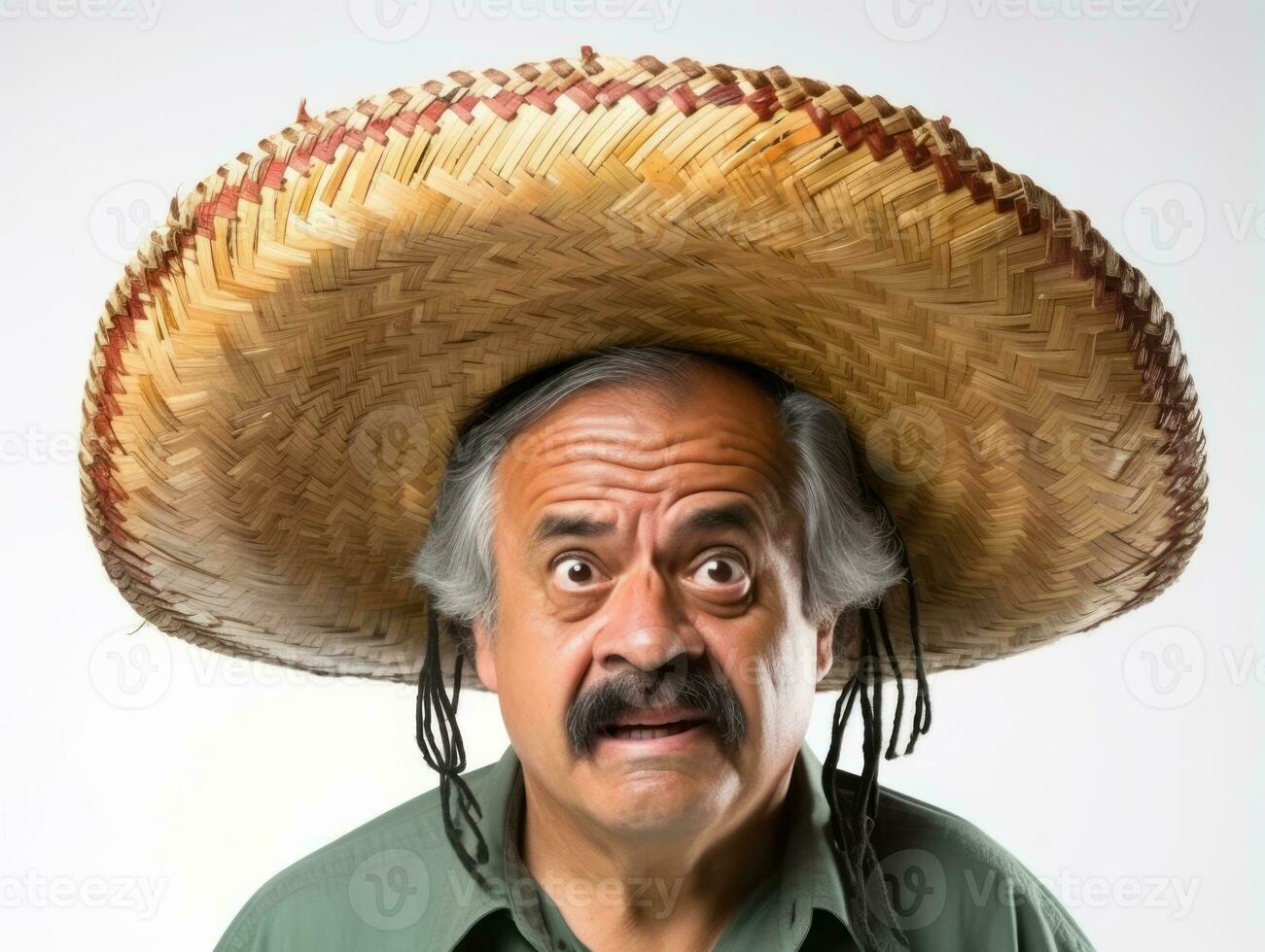 messicano uomo nel emotivo posa su bianca sfondo ai generativo foto