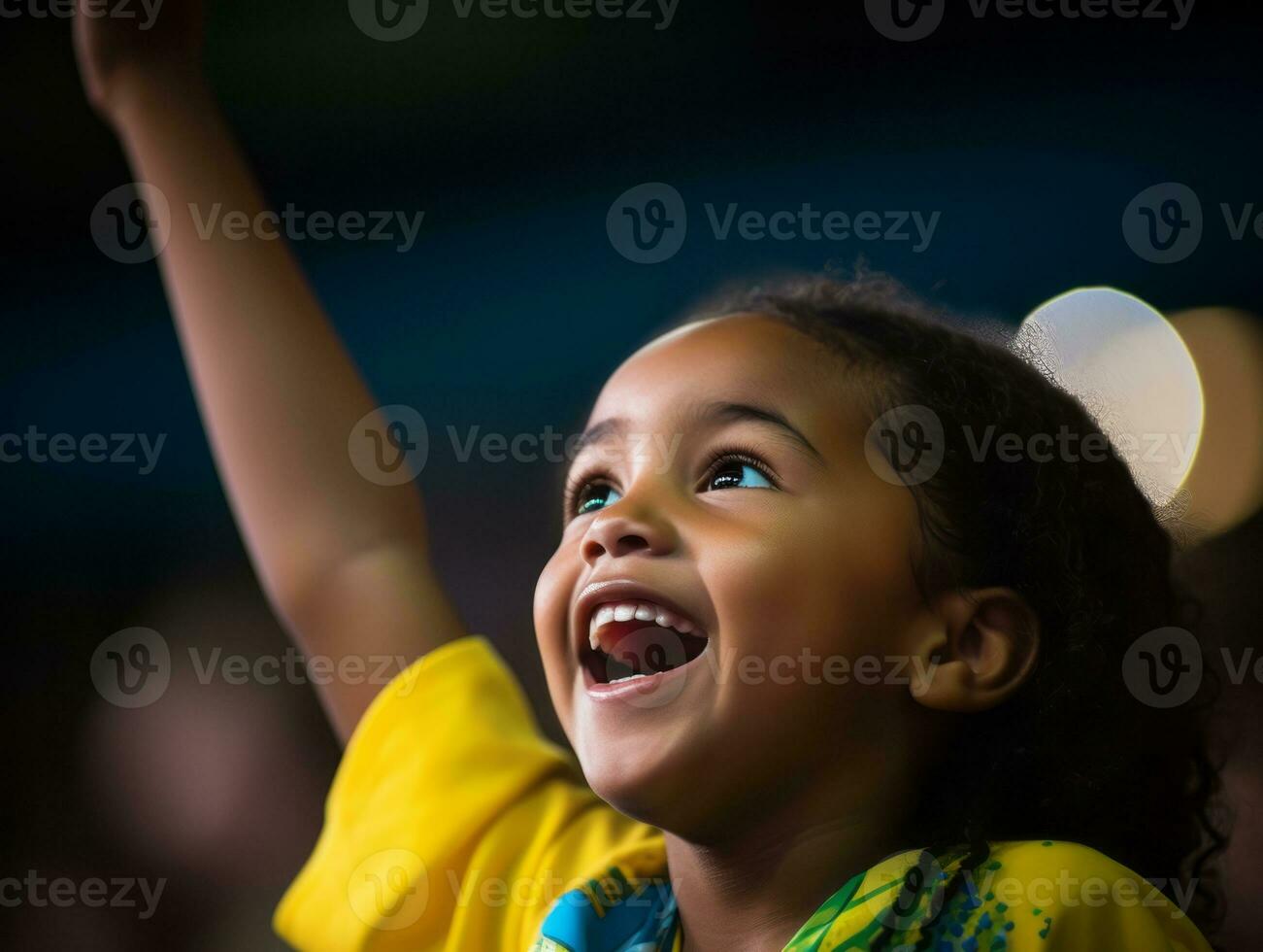 brasiliano ragazzo celebra il suo calcio squadre vittoria ai generativo foto