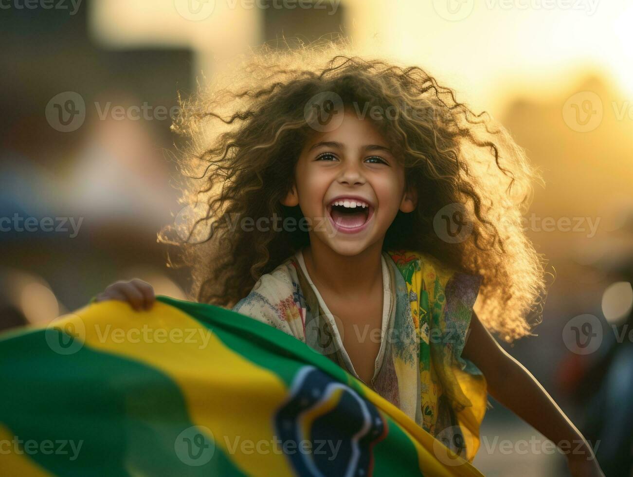 brasiliano ragazzo celebra il suo calcio squadre vittoria ai generativo foto