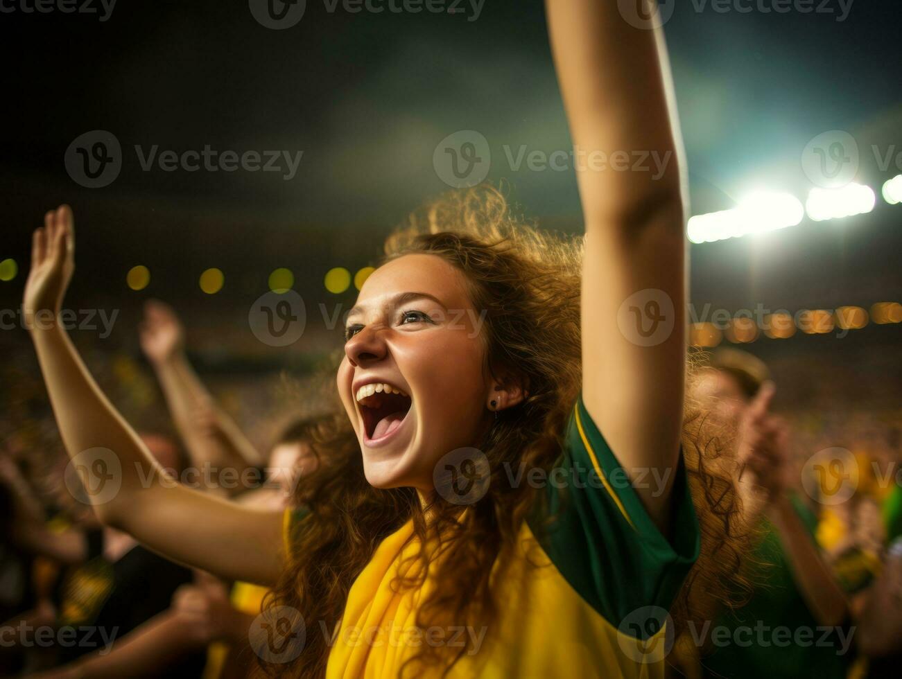 brasiliano ragazzo celebra il suo calcio squadre vittoria ai generativo foto